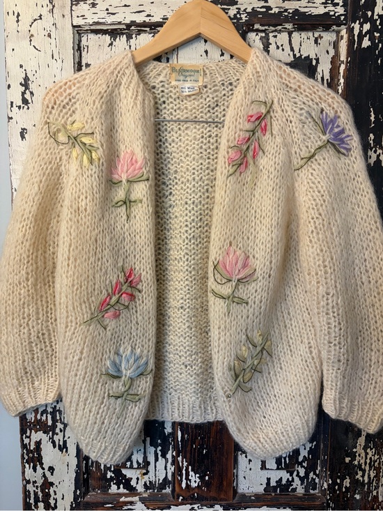 Blairwood Sweaters - Blairmoor Original mohair wool floral Embroidered Open Cardigan Sweater -vintage